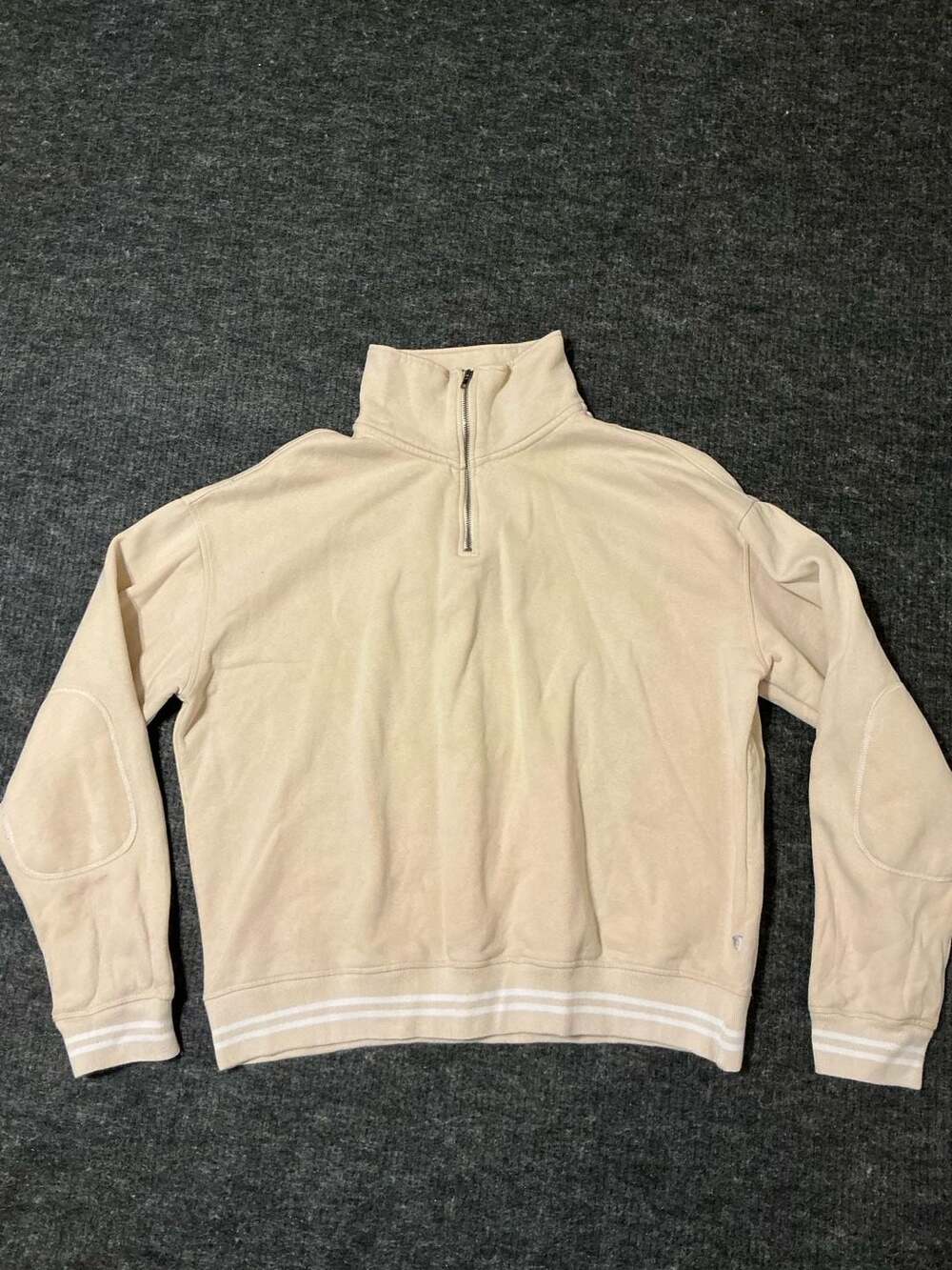 Standard/Cloth Quarter-Zip Sweatshirt Mens Size XL Beige Pullover Striped Hem